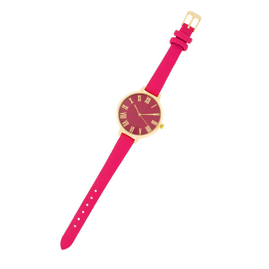 Gold Watch with Pink Leather Strap