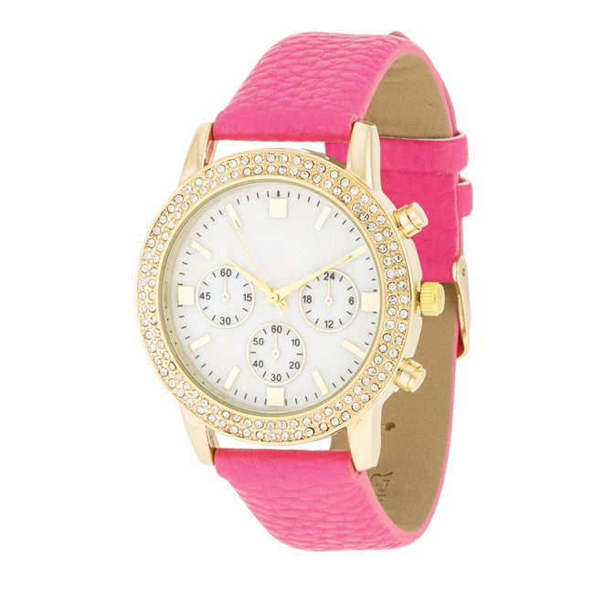 Gold Pearl Watch with Crystals