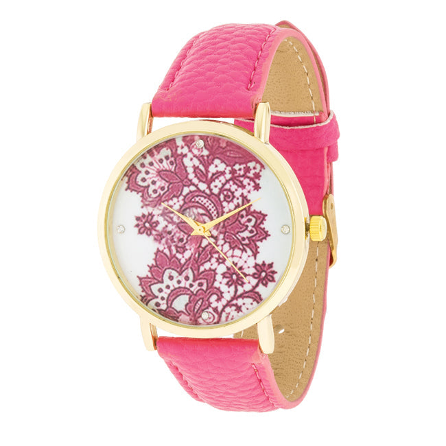 Gold Watch with Floral Dial