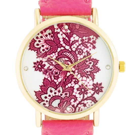 Gold Watch with Floral Dial