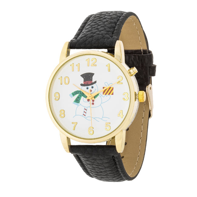 Holiday Tune Gold Watch with Black Leather Strap