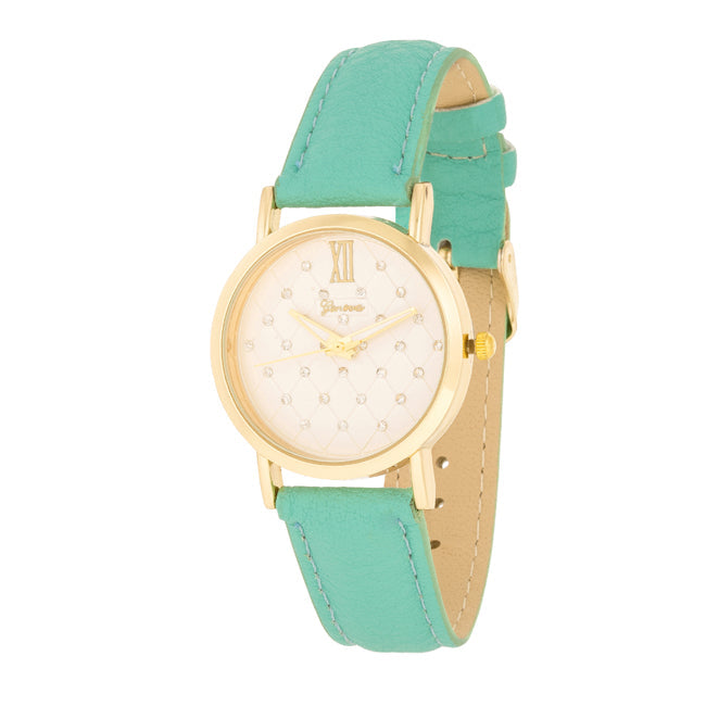 Goldtone Mint Leather Watch