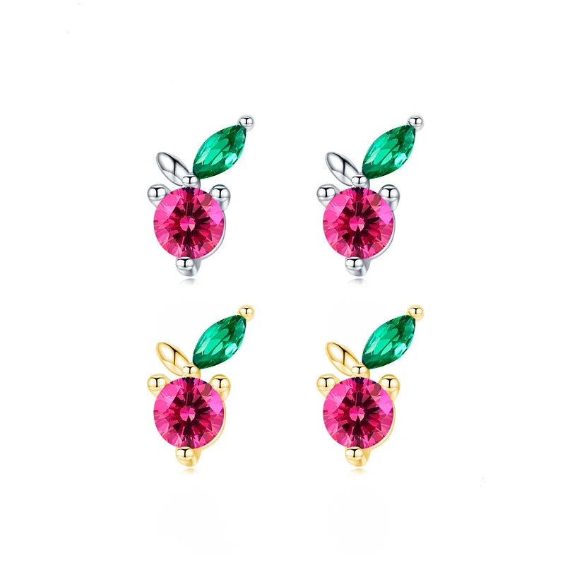 Sterling Silver Cherry Stud Earrings