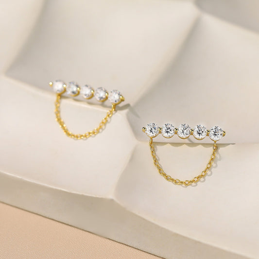 Gold Plated Chain Drop Earrings in Sterling Silver & Cubic Zirconia