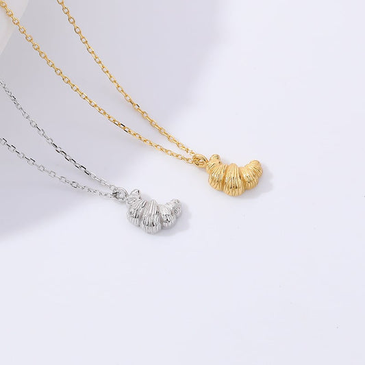 Gold Plated Sterling Silver Croissant Pendant Necklace