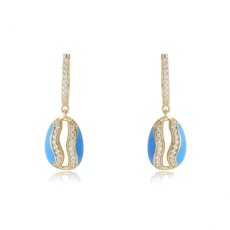 Gold Plated Sterling Silver Blue Enamel Sea Snail Earrings