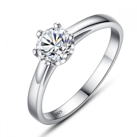 Simple Round CZ 925 Sterling Silver Ring