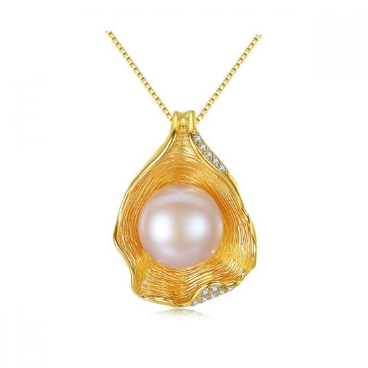Round Freshwater Pearl in CZ Shell 925 Silver Necklace