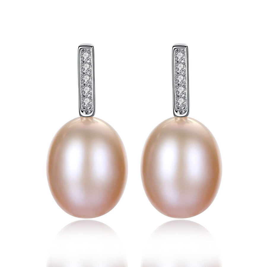 Oval Freshwater Pearl and Cubic Zirconia Drop Earrings