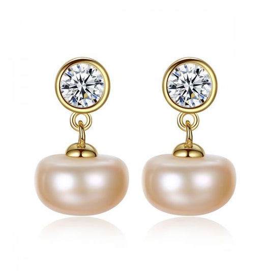 Half-Round Freshwater Pearl CZ Sterling Silver Drop Earrings