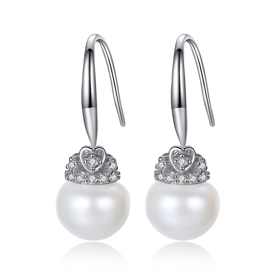 Freshwater Pearl Crystal Heart Dangle Earrings