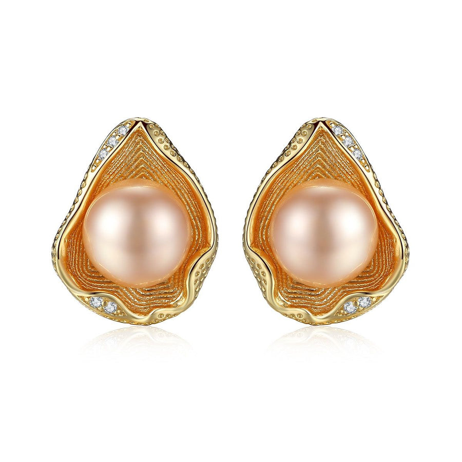 Round Freshwater Pearl Shell Stud Earrings