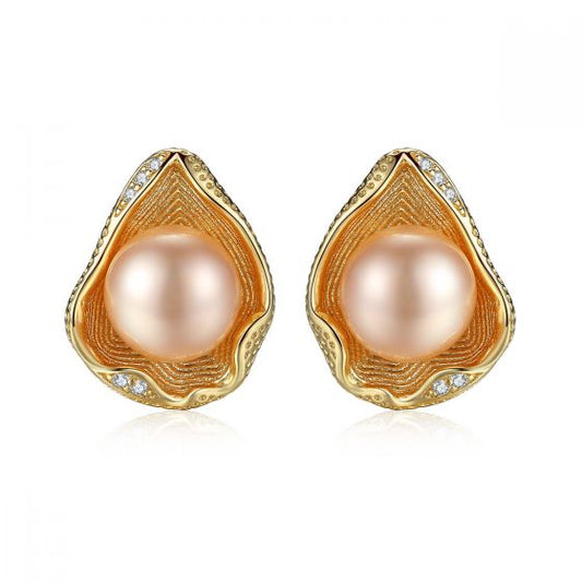 Round Freshwater Pearl Shell Stud Earrings