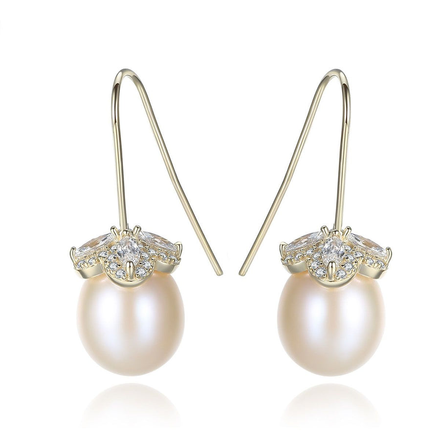 Crystal Flower Freshwater Pearl 925 Silver Dangle Earrings