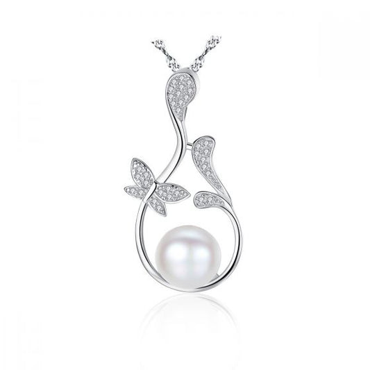 Freshwater Pearl CZ Flower Branch Necklace