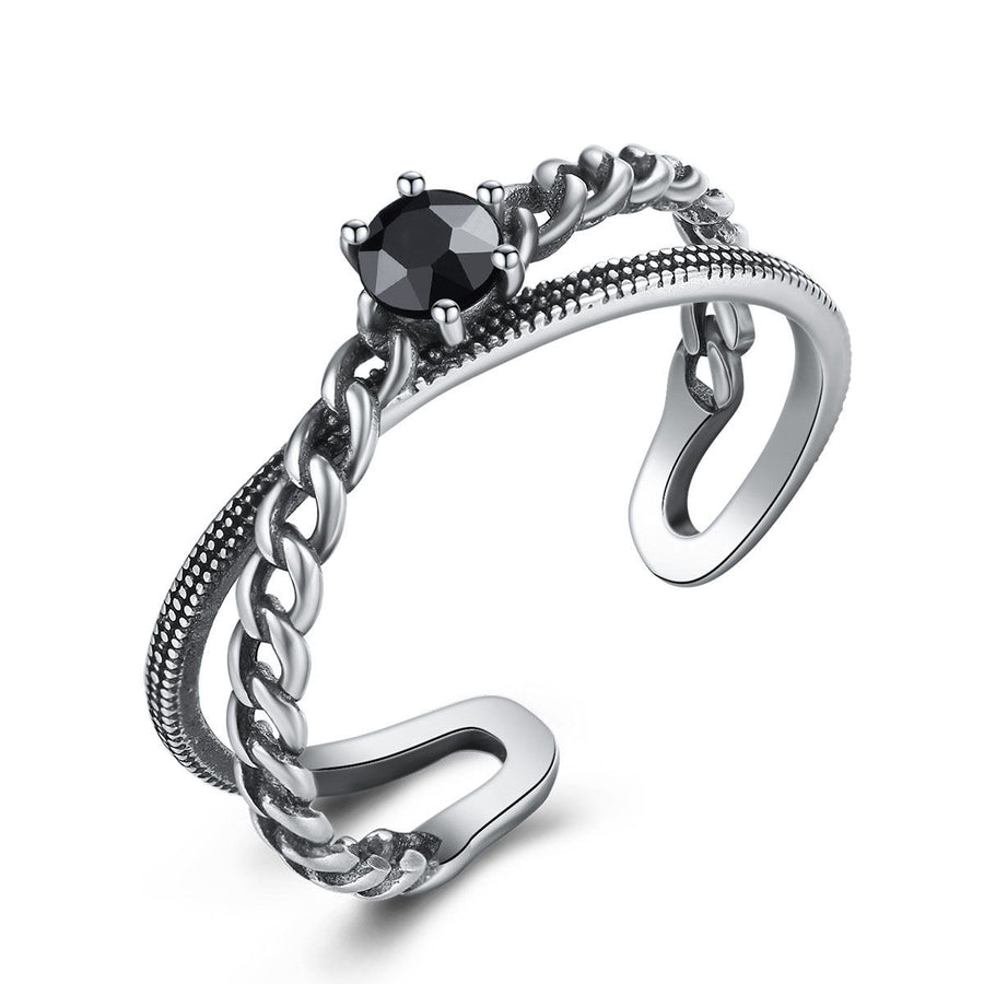 Vintage Black Crystal Cross Adjustable Ring