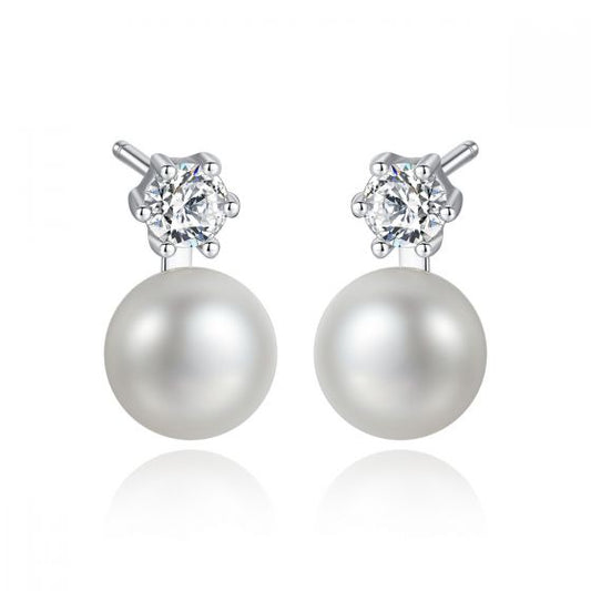 Shell Pearl and CZ 925 Sterling Stud Earrings