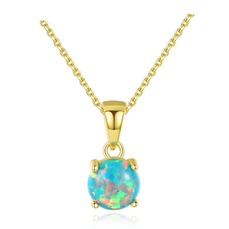 Round Created Opal Necklace in 925 Sterling Silver