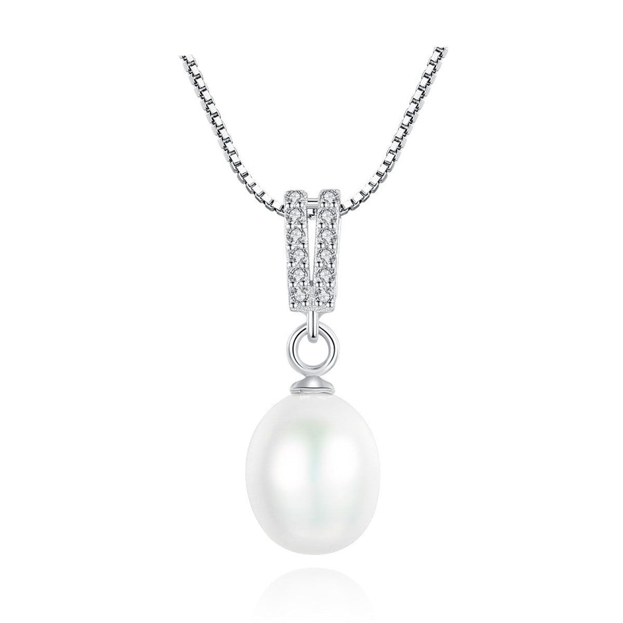 Waterdrop Natural Pearl and Crystal 925 Sterling Silver Necklace
