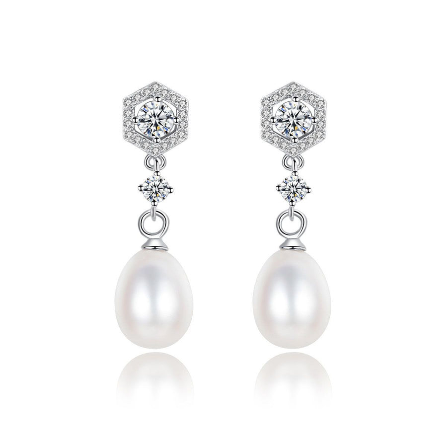 Natural Pearl Crystal 925 Sterling Silver Dangling Earrings