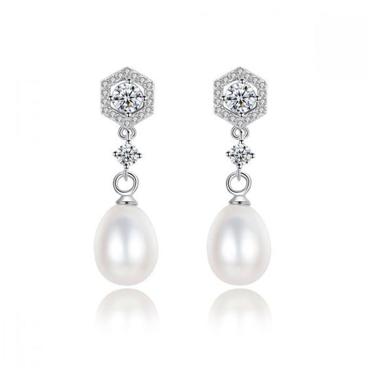 Natural Pearl CZ 925 Sterling Silver Dangling Earrings