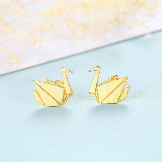 Folded Paper Crane Stud Earrings