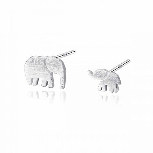 Mother and Child Elephant Sterling Silver Stud Earrings