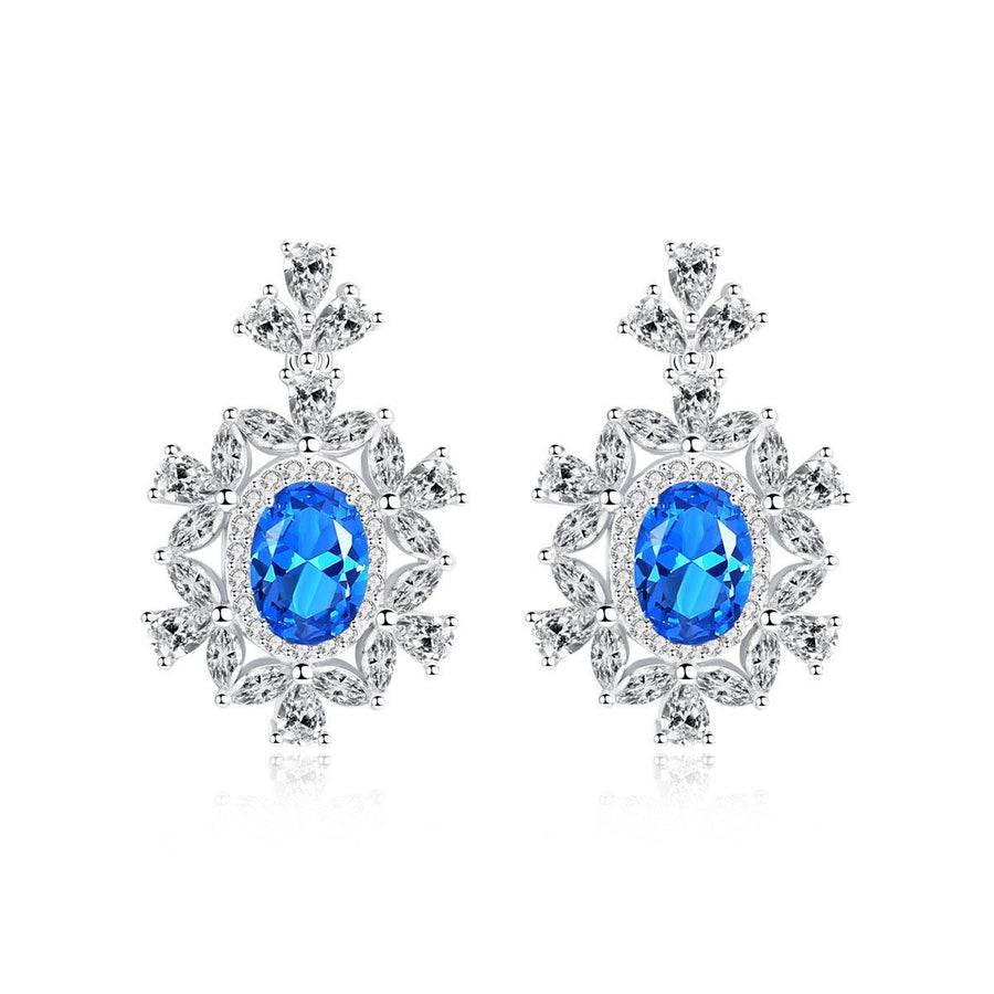 Modern Oval Flower 925 Sterling Silver Drop Earrings