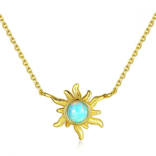 Created Opal Sunflower Necklace in 925 Sterling Silver