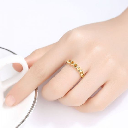 Round Yellow CZ 925 Sterling Silver Ring