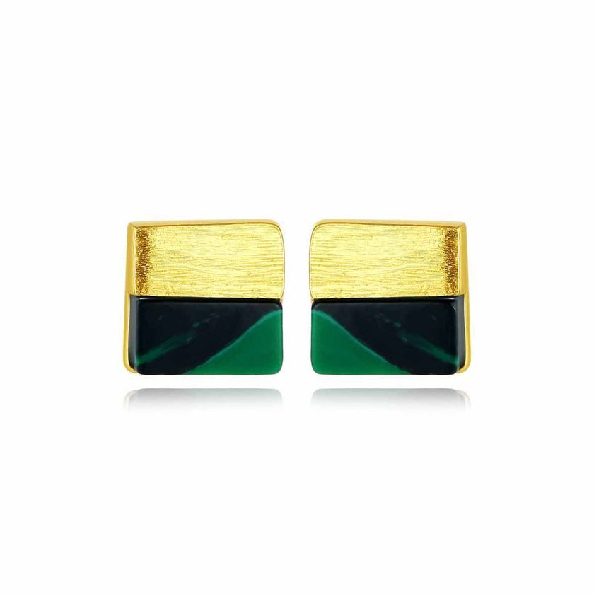 Square Created Malachite Sterling Silver Stud Earrings