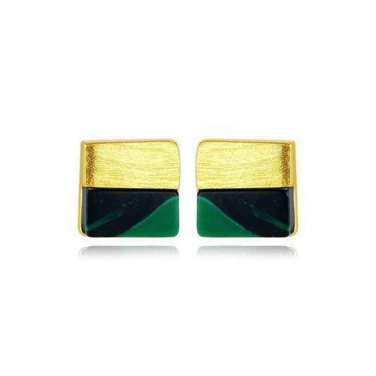 Square Created Malachite Sterling Silver Stud Earrings