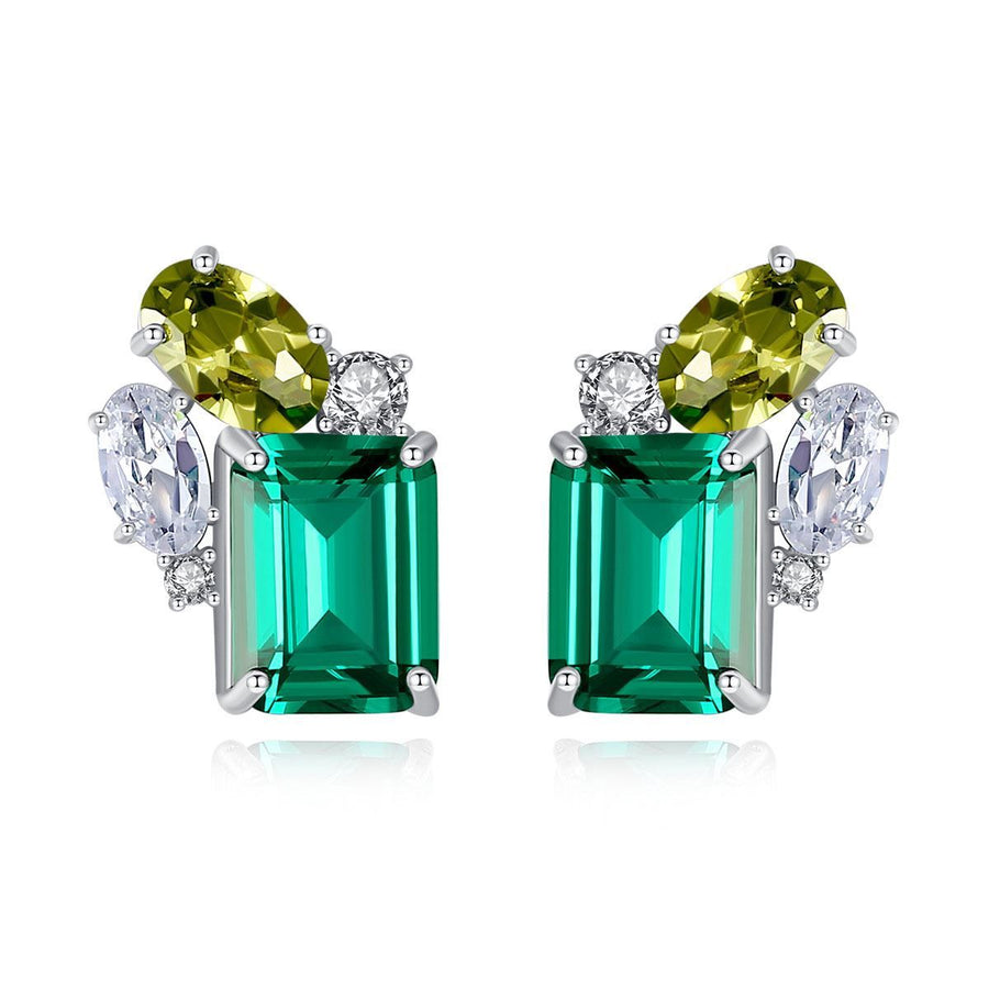 Green Crystal Rectangle Sterling Silver Stud Earrings