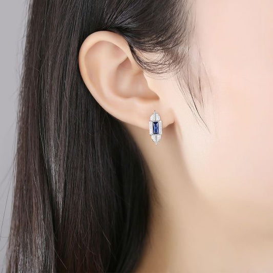 Rectangle CZ Tassel 925 Sterling Silver Earrings