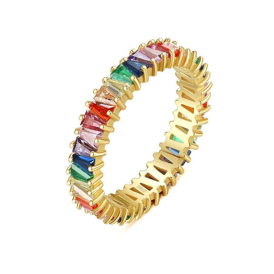 Colorful Crystal Rainbow Sterling Silver Ring