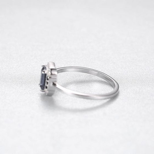 Blue Baguette Geometry CZ 925 Sterling Silver Ring