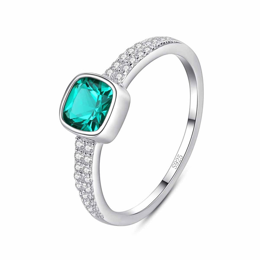 Square Created Emerald Crystal 925 Sterling Silver Ring