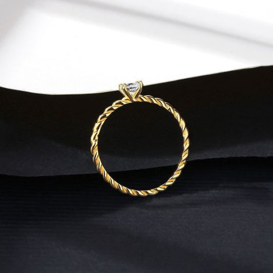 Twisted Round CZ Ring in Sterling Silver with 14K Yellow Gold Plate