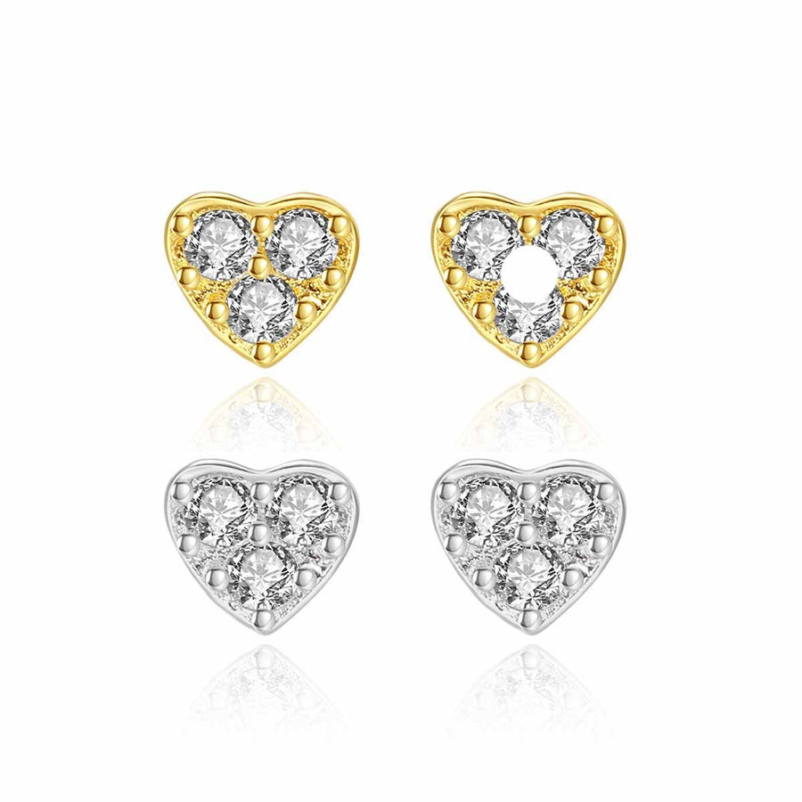 Mini Crystal Heart Sterling Silver Stud Earrings