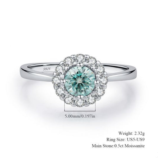 Moissanite Halo Geometric 925 Sterling Silver Ring