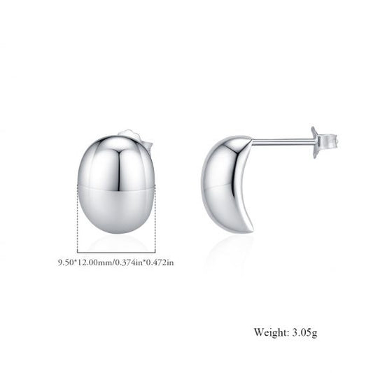 Elegant Geometric Oval .925 Sterling Silver Stud Earrings