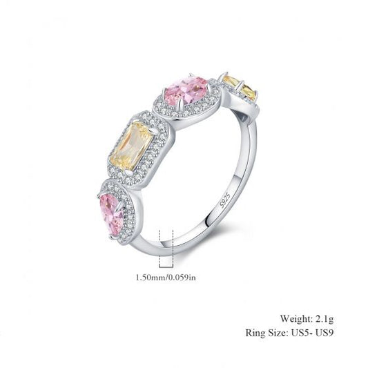 Geometric Multi-Color Cubic Zirconia 925 Sterling Silver Ring