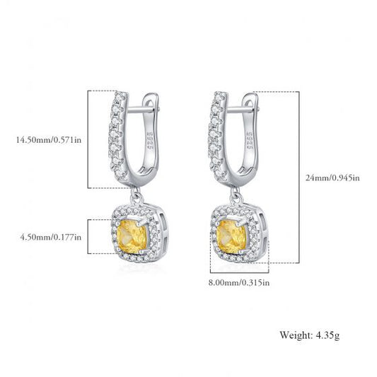 Square Sugar Cubic Zirconia Hoop Earrings, 925 Sterling Silver
