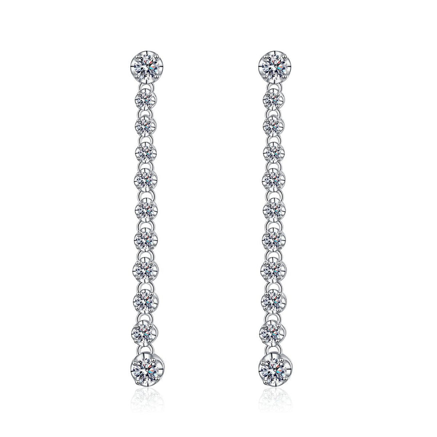 Long Tassel Moissanite Drop Earrings in 925 Sterling Silver