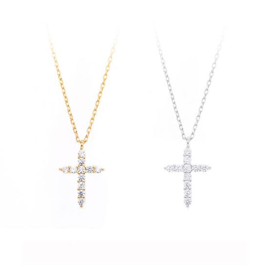 Cubic Zirconia Cross Pendant Necklace in 925 Sterling Silver