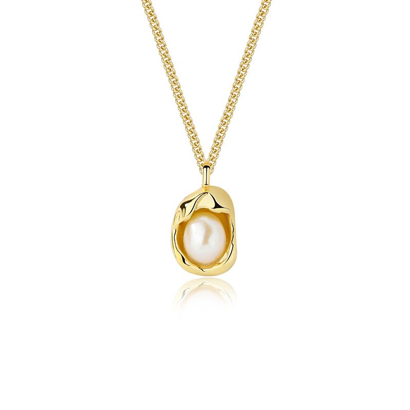 Geometric Shell Pearl Pendant Necklace in 925 Sterling Silver
