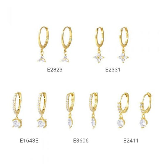 Geometric Water Drop Cubic Zirconia Hoop Earrings in 925 Sterling Silver
