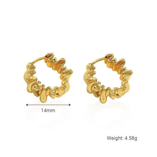 Geometric Wrinkle 18K Gold Plated 925 Sterling Silver Hoop Earrings