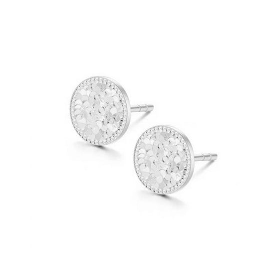 Round Geometric Crushed Ice 925 Sterling Silver Stud Earrings
