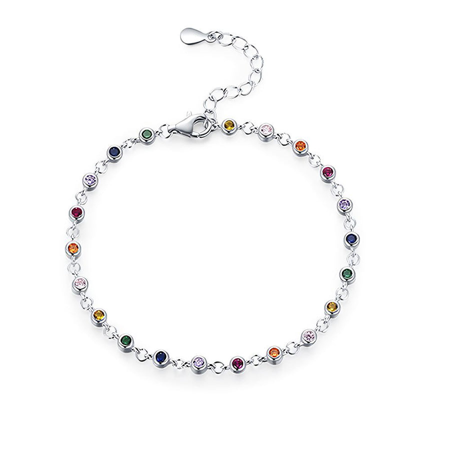 Rainbow Crystal Bubble Adjustable Bracelet in 925 Sterling Silver